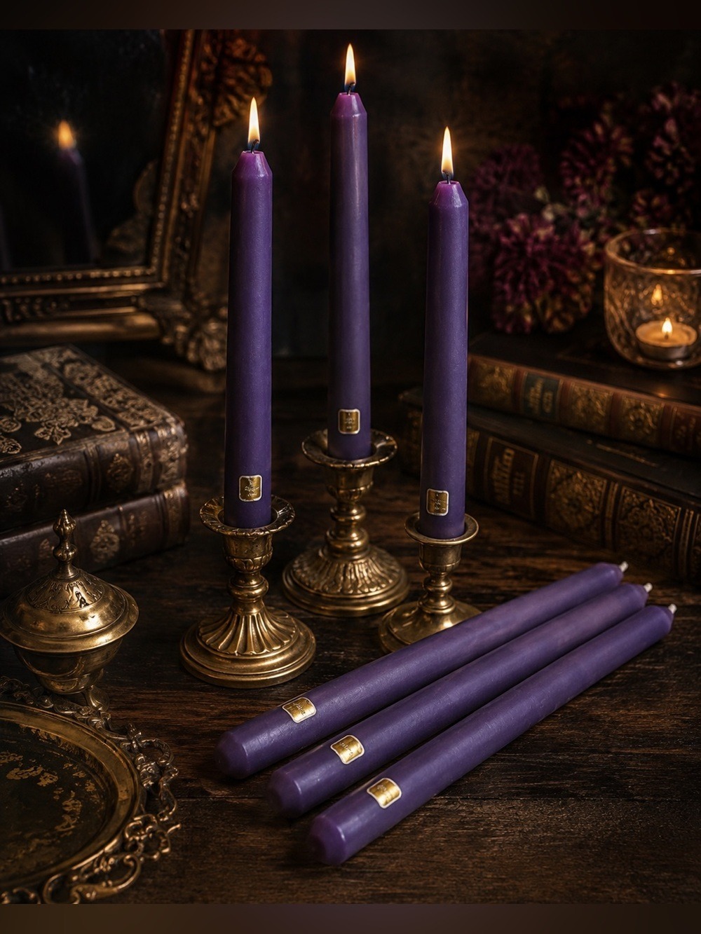 PARTYLITE Purple Taper Candles Set of 6 • 10” Dripless Rare Discontinued Colour